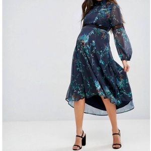 Hope & Ivy Maternity Navy Peacock Dress